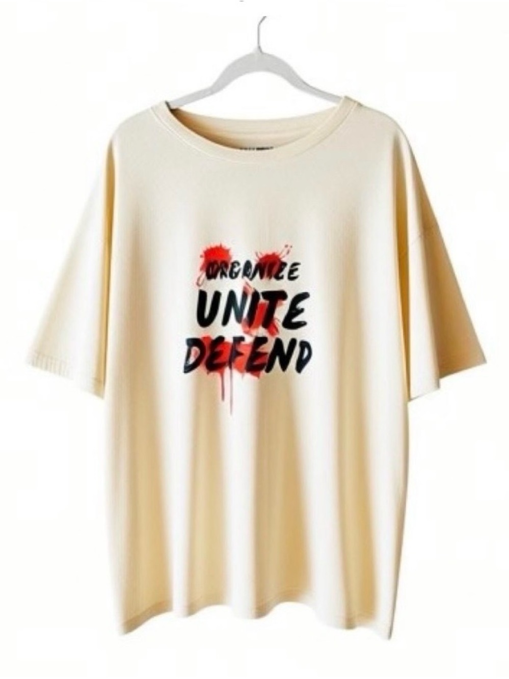 Fashion Nova Cream Graphic 'Unite Defend' Short Sleeve Tee